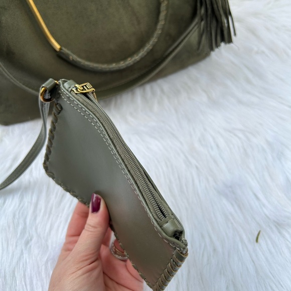 HOUSE OF HARLOW 1960 Luxe Suede Olive Green and Gold Satchel - Picture 6 of 9